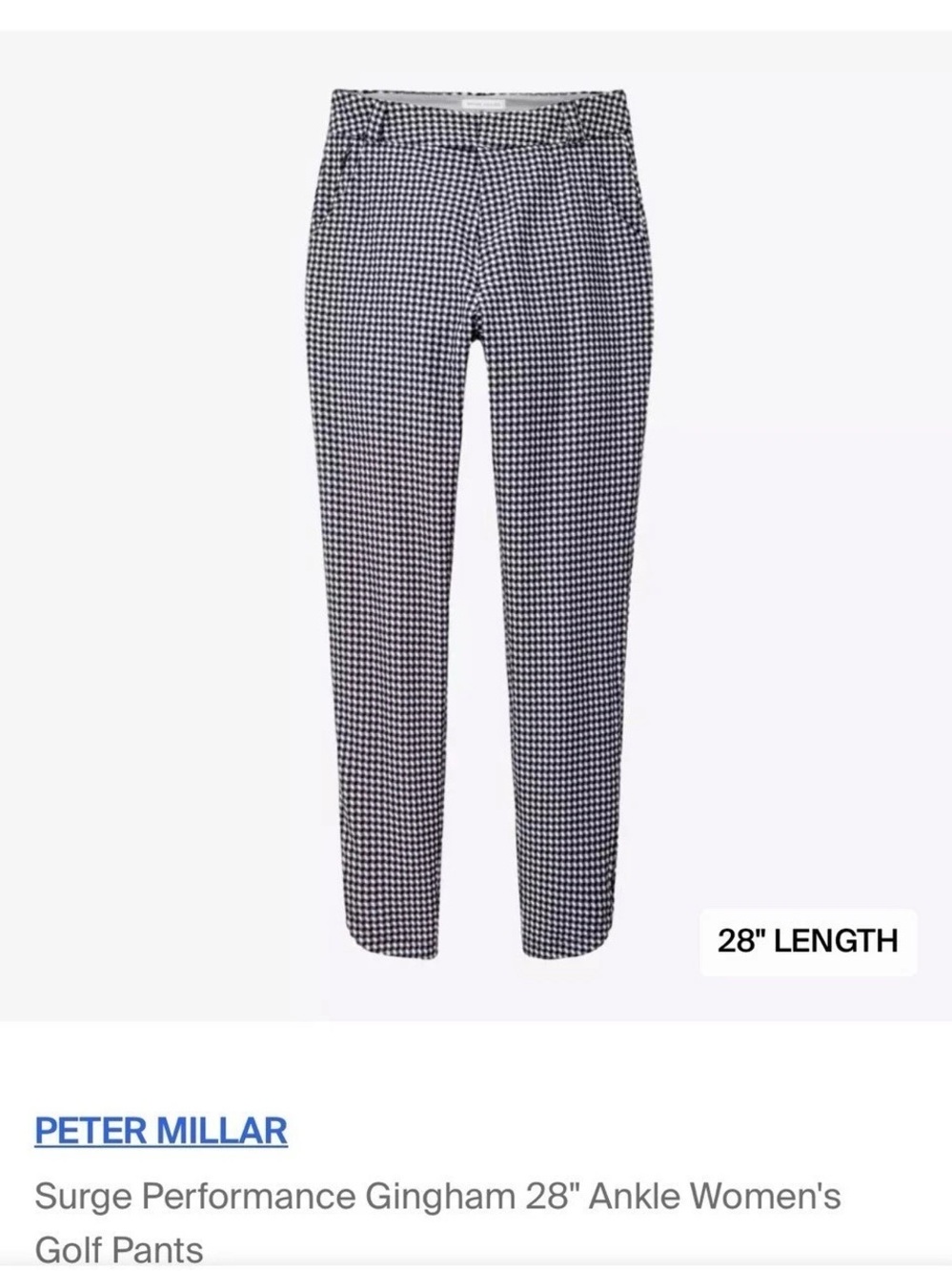 Peter Millar Surge Performance Gingham 28" Ankle Women's Golf Pants Performance - Picture 2 of 7